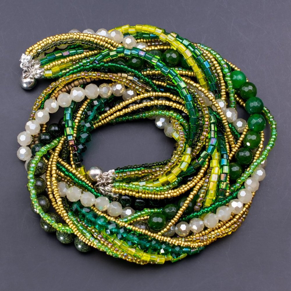 Green chunky necklace boho, unique accent collar necklace, summer bead jewelry